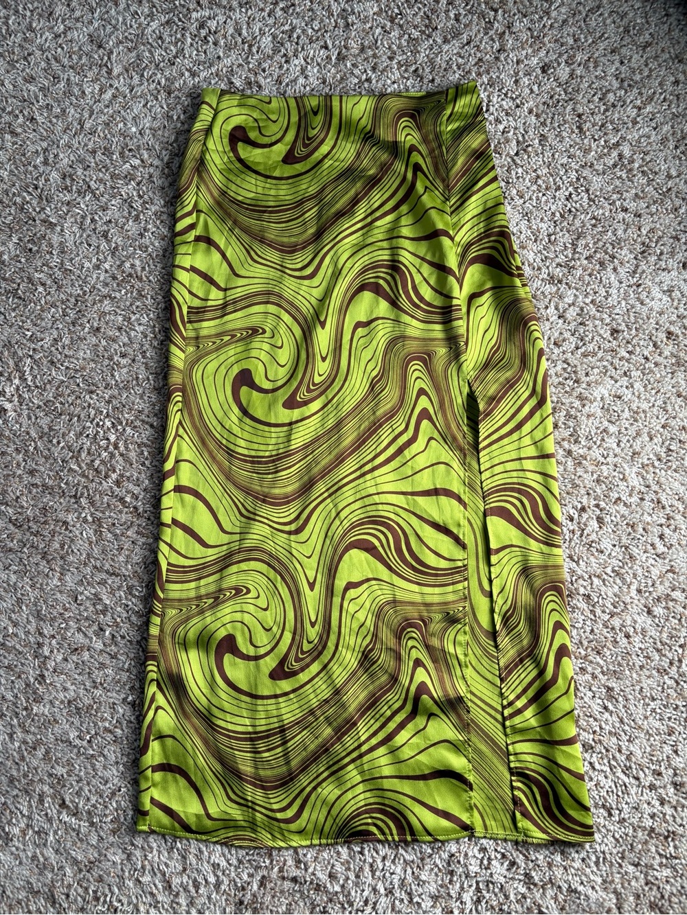 Nasty Gal Lime Green and Brown Swirl Midi Skirt